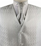 Grey&Silver Even Swirls Tuxedo Polyester V-neck Waistcoat+Cravat+Hanky