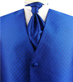 Blue Diamond Pattern Classical Business Waistcoat+Cravat+Hanky