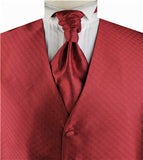 Burgundy Diamond Pattern Classical V-neck Waistcoat+Cravat+Hanky