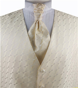 Ivory Arc Pattern Classical Tailored  Polyester Waistcoat+Cravat+Hanky