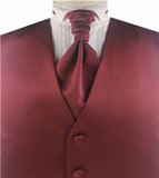 Solid Dark Red Plain Fabric Classical Tuxedo Waistcoat+Cravat+Hanky