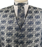 Navy Paisley Classical Tuxedo/Wedding Waistcoat+Necktie+Bowtie+Hanky