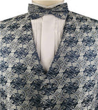 Navy Paisley Classical Tuxedo/Wedding Waistcoat+Necktie+Bowtie+Hanky