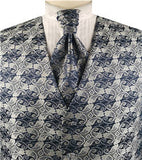 Navy Middle Paisley Classical Business Waistcoat+Cravat+Hanky