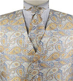 Gold&Ivory Paisley Classical Tuxedo/Wedding Waistcoat+Necktie+Bowtie+Hanky