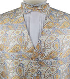 Gold&Ivory Paisley Classical Tuxedo/Wedding Waistcoat+Necktie+Bowtie+Hanky