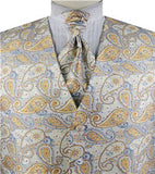 Gold&Ivory Middle Paisley Classical Business Waistcoat+Cravat+Hanky