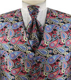 Mix Burgundy Middle Paisley Classical Business Waistcoat+Cravat+Hanky