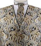 Beige&Black Paisley Classical Tuxedo/Wedding Waistcoat+Necktie+Bowtie+Hanky