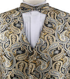 Beige&Black Paisley Classical Tuxedo/Wedding Waistcoat+Necktie+Bowtie+Hanky