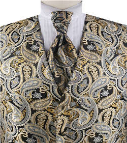 Dark Yellow Middle Paisley Classical Business Waistcoat+Cravat+Hanky