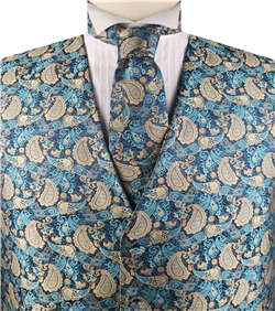 Turquoise&Gold Paisley Classical Tuxedo/Wedding Waistcoat+Necktie+Bowtie+Hanky