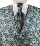 Mix Blue Middle Paisley Classical Business Waistcoat+Cravat+Hanky