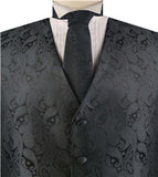 Black Paisley Classical Tuxedo/Wedding Waistcoat+Necktie+Bowtie+Hanky