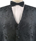 Black Paisley Classical Tuxedo/Wedding Waistcoat+Necktie+Bowtie+Hanky