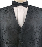 Black Big Paisley Classical Business Waistcoat+Cravat+Hanky