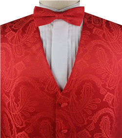 Red Big Paisley Classical Business Waistcoat+Cravat+Hanky