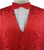 Red Big Paisley Classical Business Waistcoat+Cravat+Hanky