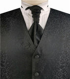 Black Swirl Men's  Evening Clothes Tuxedo Waistcoat+Cravat+Hanky