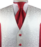 Ivory Swirl&Red Unique Personality  Waistcoat With Fashion Cravat+Hanky