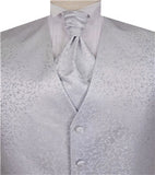 Silver Lurex Yarn Flower Classical Tuxedo Waistcoat+Cravat+Hanky