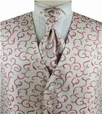 Brown Scroll Swirl Men's Regular Microfiber Waistcoat+Cravat+Hanky