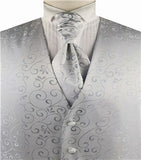 Silver Scroll Swirl Men's Regular Polyester Vest+Vravat+Hanky