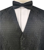 Black Lurex Fabric Swirl Classical Tuxedo Waistcoat+Bowtie+Hanky