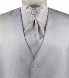 Silver Hard Lurex Yarn  Classical Dress/Bridal Vest+Cravat+Hanky