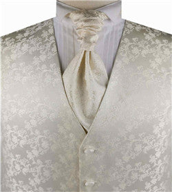 Ivory Lurex Yarn Flower Classical Tuxedo Waistcoat+Cravat+Hanky