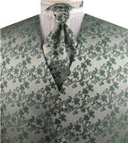 Green Lurex Yarn Flower Classical Tuxedo Waistcoat+Cravat+Hanky