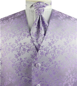 Lavender Lurex Yarn Flower Classical Tuxedo Waistcoat+Cravat+Hanky