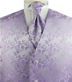 Lavender Lurex Yarn Flower Classical Tuxedo Waistcoat+Cravat+Hanky