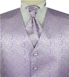 Lavender Lurex Fabric Swirl Classical Tuxedo Waistcoat+Cravat+Hanky