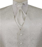 Ivory Lurex Fabric Swirl Classical Tuxedo Waistcoat+Cravat+Hanky