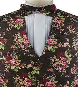 Brown Printed Flower Tuxedo Cotton&Poly Waistcoat+Bowtie+Hanky