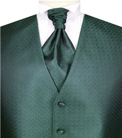 Hunter Green Diamond Pattern Classical V-neck Waistcoat+Cravat+Hanky