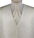 Ivory Even Swirls Tuxedo Polyester V-neck Waistcoat+Cravat+Hanky