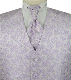 Lavender Even Swirls Tuxedo Polyester V-neck Waistcoat+Cravat+Hanky