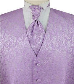 Lavender Even Swirls Tuxedo Polyester V-neck Waistcoat+Cravat+Hanky