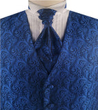 Blue Even Swirls Tuxedo Polyester V-neck Waistcoat+Cravat+Bowtie+Hanky