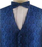 Blue Even Swirls Tuxedo Polyester V-neck Waistcoat+Cravat+Bowtie+Hanky