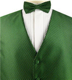 Green Stripe Classical Microfiber Groomsman Tuxedo Vest+Hanky+Bowtie or Cravat