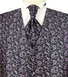 Black&Lavender Smaller Paisley Classical Groomsman Waistcoat+Cravat+Hanky