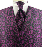 Fuschia&Black Smaller Paisley Dress/Bridal Tailored  Waistcoat+Cravat+Hanky