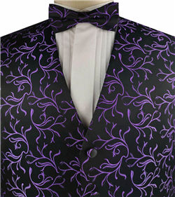 Purple Swirl  Business Men's Tuxedo Polyester Waistcoat+Bowtie+Hanky