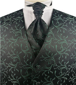 Green Swirl  Business Men's Tuxedo Waistcoat+Cravat+Hanky