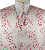 Red&Ivory Scroll Swirl V-neck Polyester Waistcoat+Cravat+Hanky