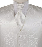 Ivory Scroll Swirl V-neck Polyester  Waistcoat Set