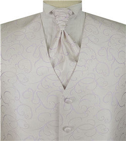 Light Lavender Scroll Swirl Classical Wedding Waistcoat+Cravat+Hanky